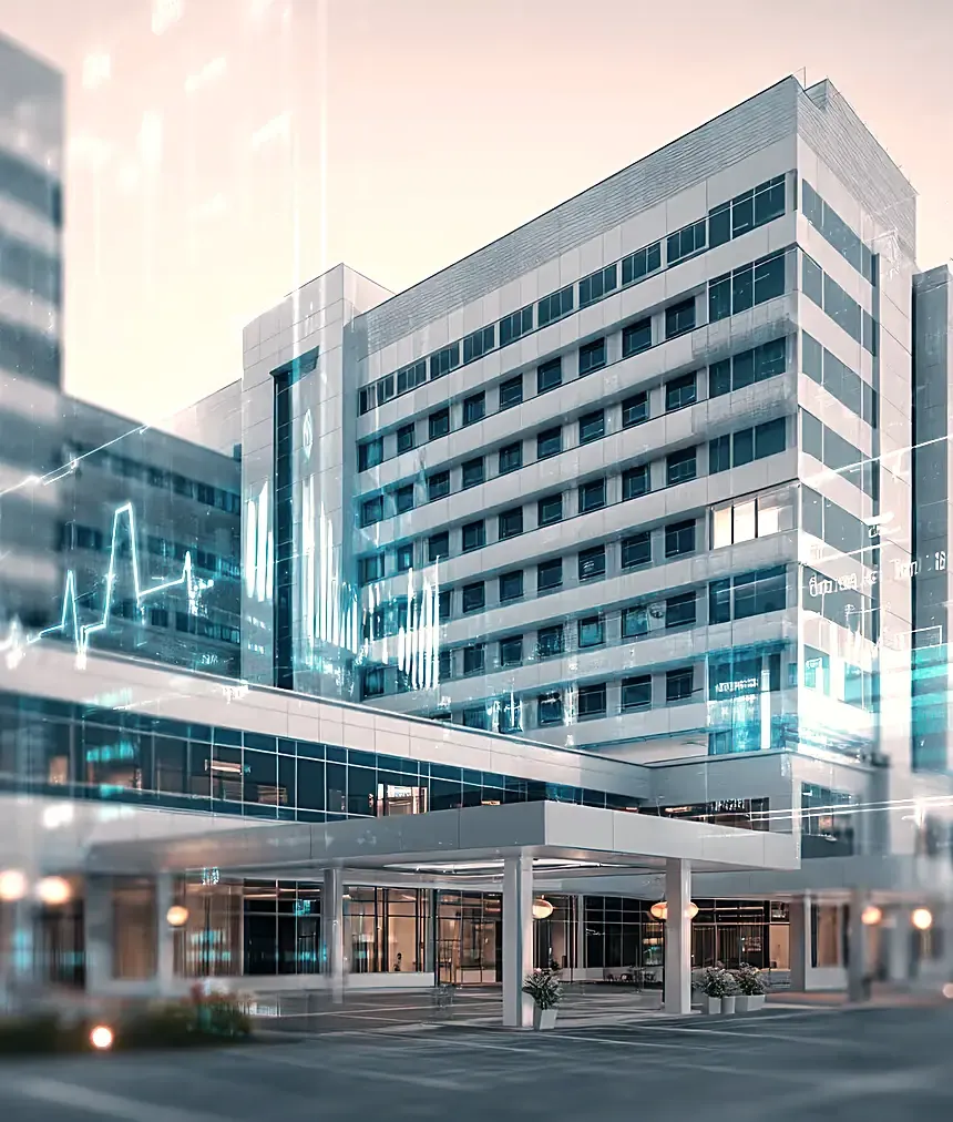 Smart hospital building with data analytics overlay