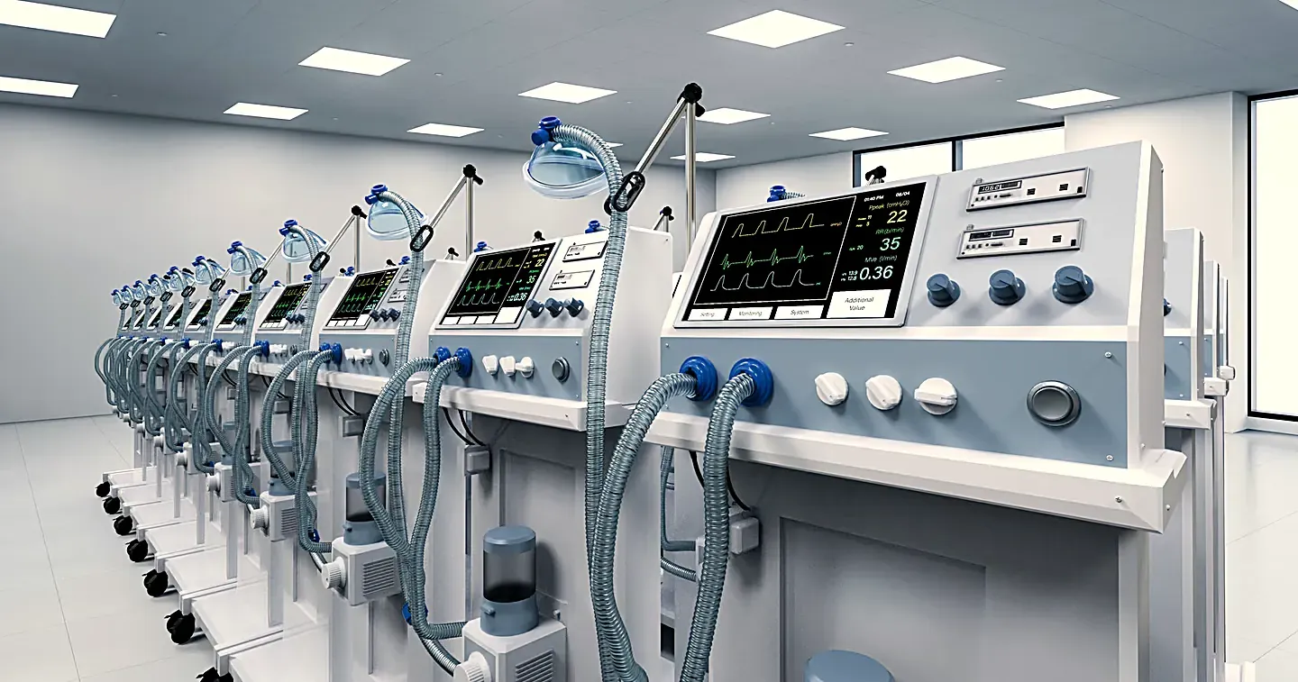 Row of intensive-care ventilators